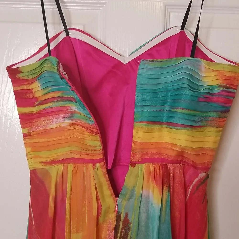 Laundry By Shelli Segal Multi Color Chiffon Strapless High Low Maxi Dress - Picture 6 of 13